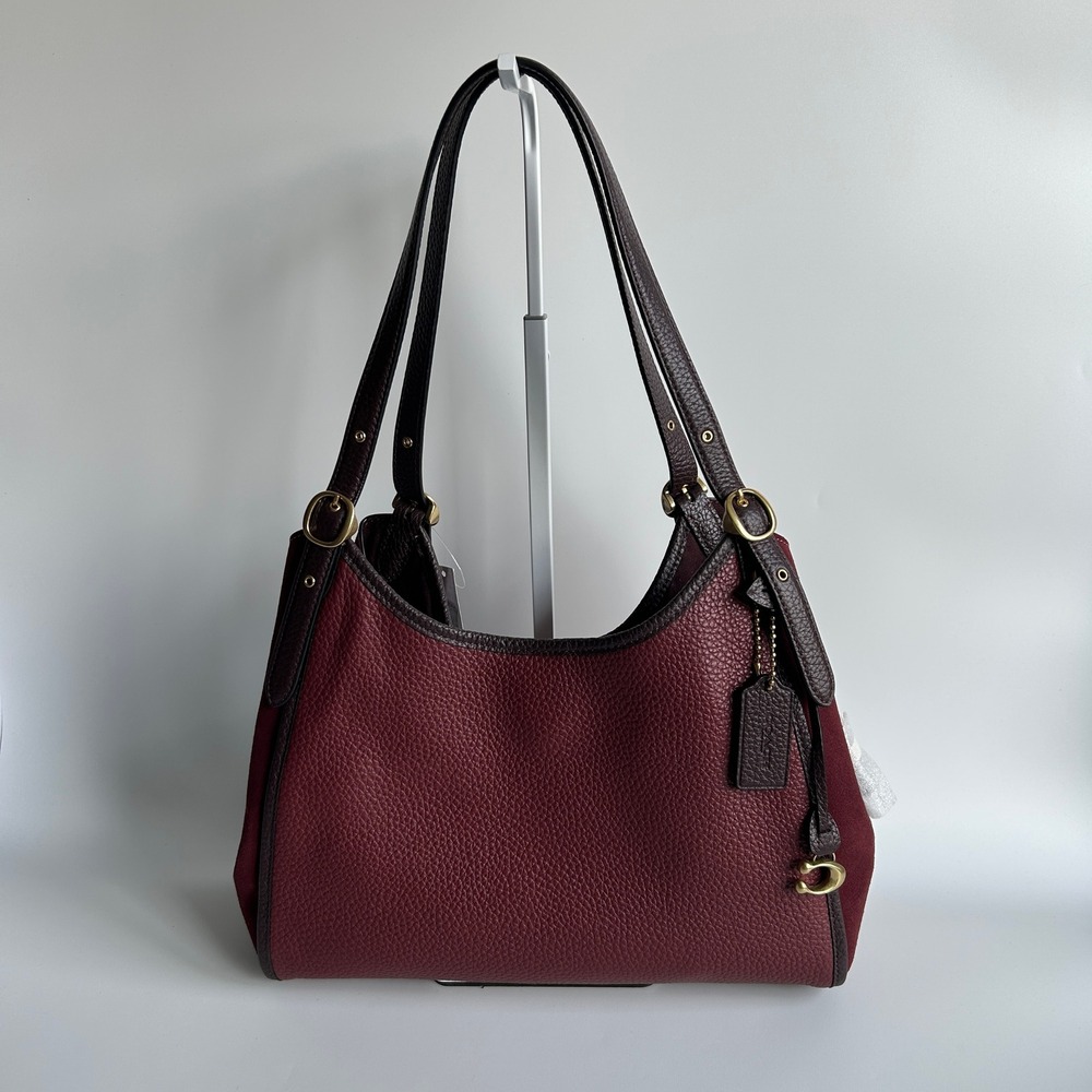 Coach Lori Shoulder Bag Deep Berry Mixed Leather Suede C5265